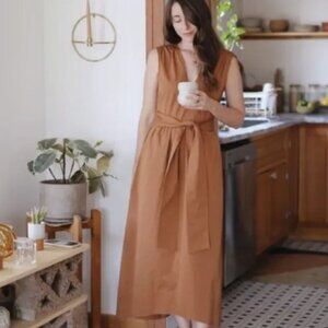Jenni Kayne Kate Dress Sz large Sleeveless Maxi Pockets Waist Tie Canyon Rust